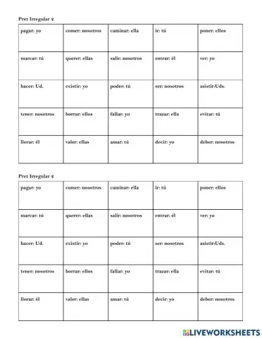 Preterit worksheet incl irregulars