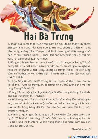 Tiếng Việt 3 - SGK Kết nối tri thức với cuộc sống - Bài 23: Hai Bà Trưng