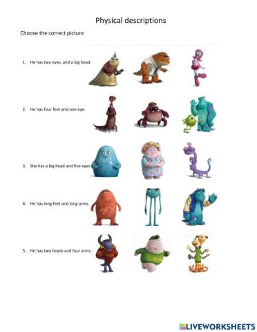 Physical descriptions monsters inc