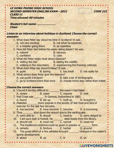 E11 - LHP - 2nd term test - 22-23