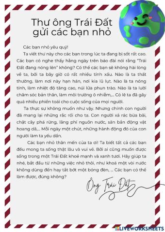Tiếng Việt 3 - SGK Kết nối tri thức với cuộc sống - Thư ông Trái Đất gửi các bạn nhỏ