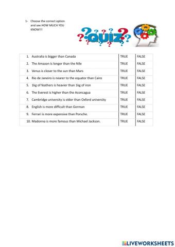 Quizz, comparative and superlative