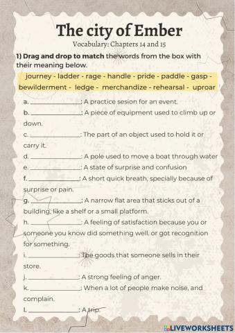 The city of ember: Vocabulary (ch 15)