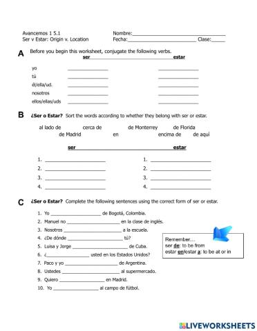5.1 Ser v Estar Origin v Location