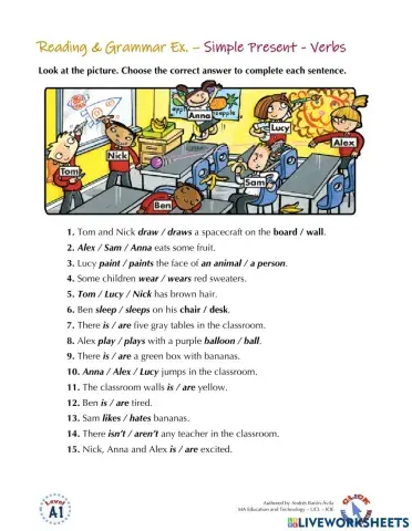 Reading Ex.: Present Simple - Verbs