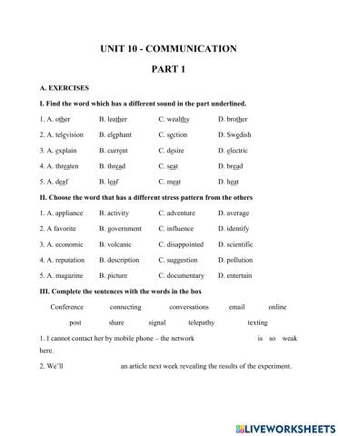 Practice test - Unit 10 - Part 1