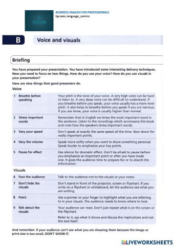 Voice an visuall aids in presentations