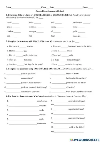 Countable and uncountable food