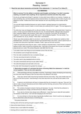 Reading. Semester II. Variant 1. B1(grade 10)