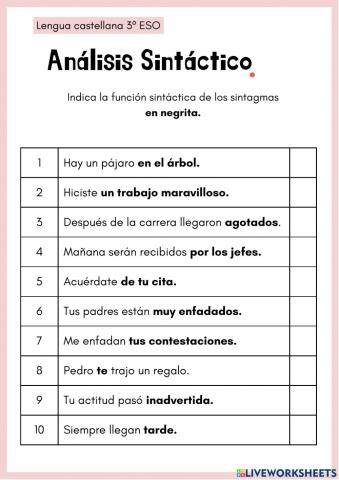 Análisis sintáctico de oraciones simples