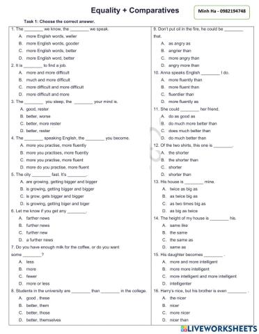 Equality & Comparatives