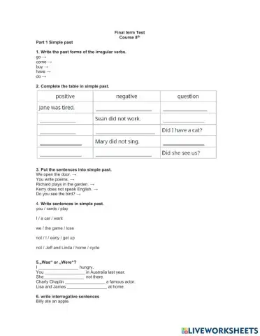 Past simple and past continuous test