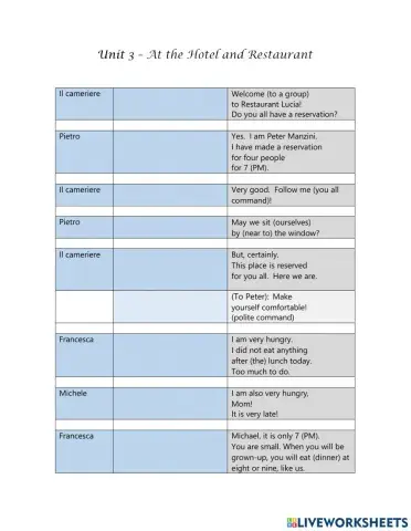 Al ristorante - dialogo