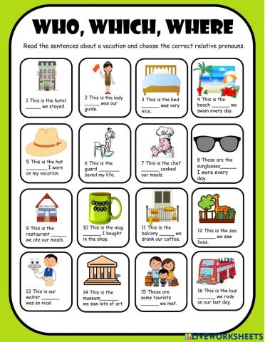 Who Which Where Multiple Choice