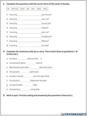 A2.6 9A: Present perfect with 'for' and 'since'