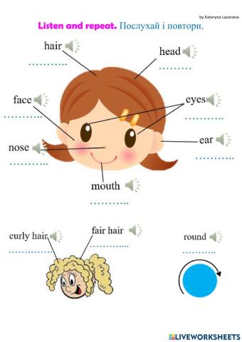 My face. Listen and repeat.