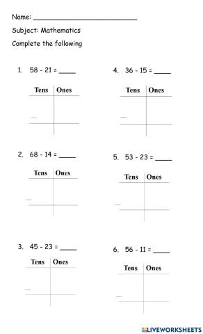 Tens and Ones Subtraction