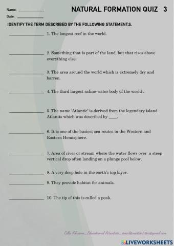 Natural formations quiz 3