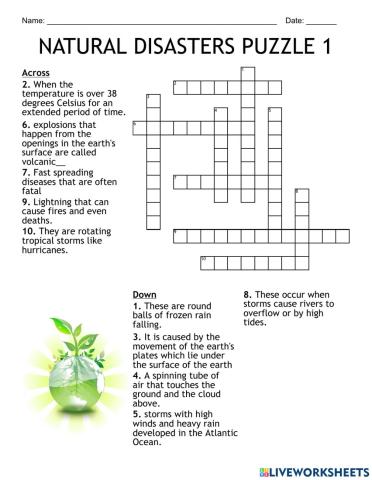 Natural disasters crossword puzzle 1