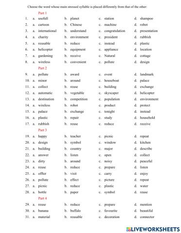 Grade 6 Unit 11 Stress