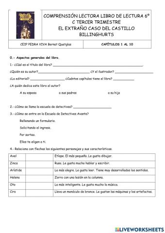 Comprensión lectora  El extraño caso del castillo Billinghurts