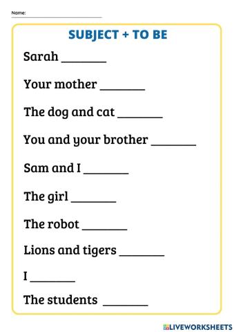 SUBJECT + TO BE (present simple)