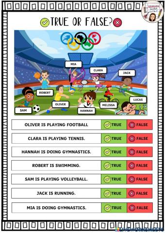 True false present continuous sports
