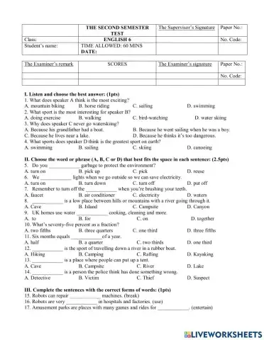 Đề thi hkii ta6 i learn smart