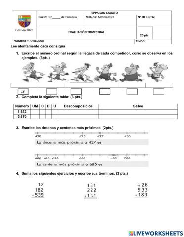Evaluación Trimestral - Primer trimestre
