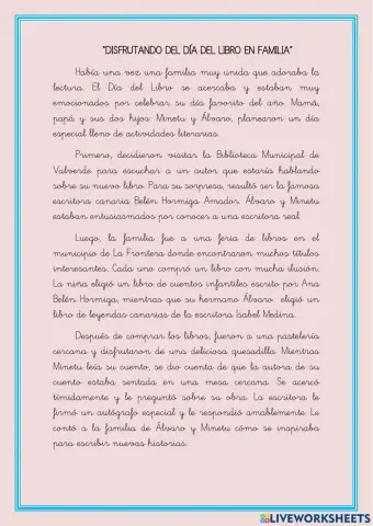 CUENTO: DISFRUTANDO DEL DÍA DEL LIBRO EN FAMILIA