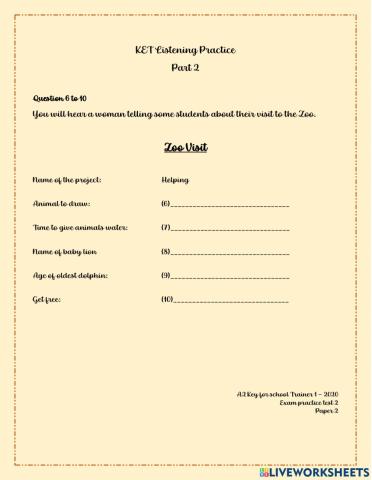 Listening KET - Part 2