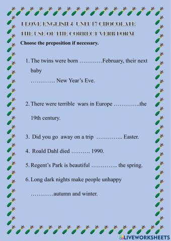 Time and place prepositions and holidays