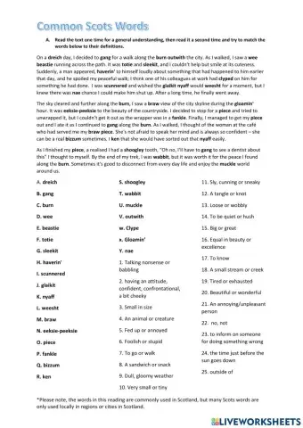 Scots Vocabulary - Reading