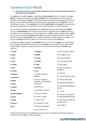 Scots Vocabulary - Reading