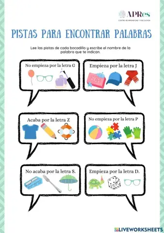 Pistas para encontrar palabras