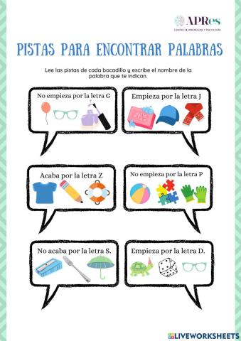 Pistas para encontrar palabras