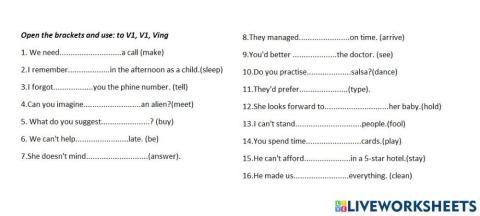 Gerund, infinitive, bare infinitive