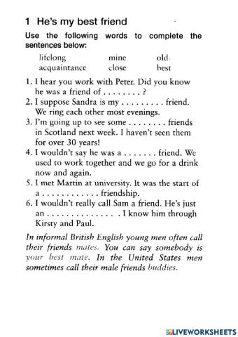 Vocabulary Organizer Un 6 FRIENDS