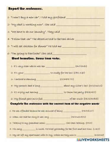 WORD FORMATION AND REPORTED SPEECH