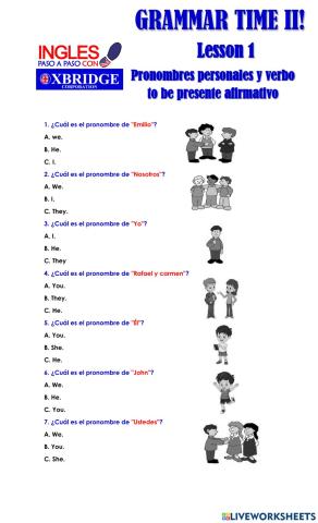 Lección 1 - Pronombres personales y verbo to be presente afirmativo