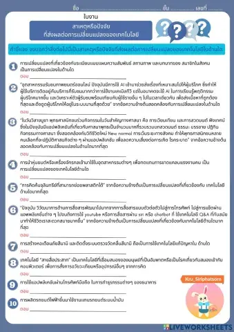 สาเหตุหรือปัจจัยที่ส่งผลกระทบต่อการเปลี่ยนแปลงเทคโนโลยี