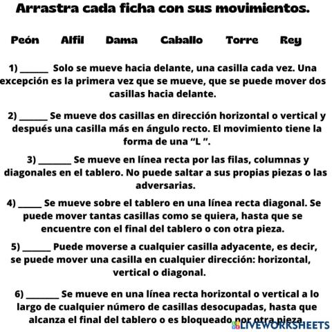 Movimientos de las fichas