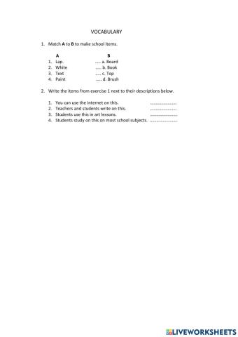 School items vocabulary