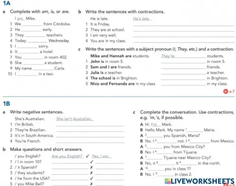 Verb to be in the affirmative, negative and interrogative form