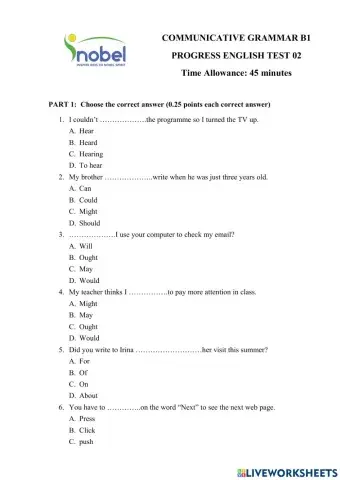 Progress Test B1 - Communicative Grammar