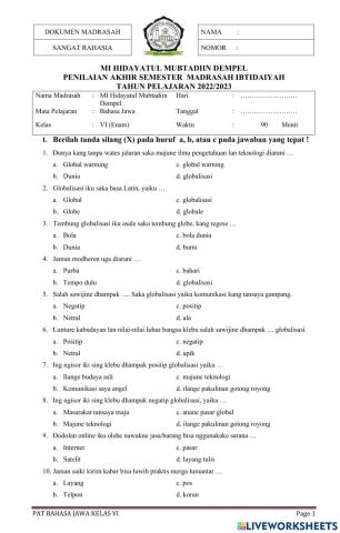 Pat kelas 6 semester 2 tp. 2022-2023