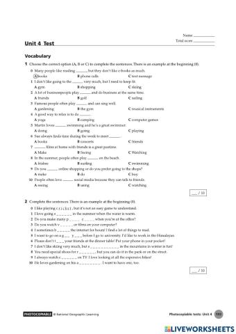 NTU-English A2.1-Test-Unit 4