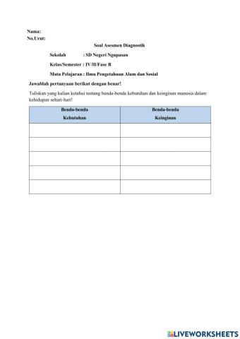 Asesmen Diagnostik Kelas IV