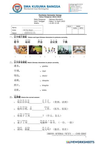 Penilaian Bahasa Mandarin XI4