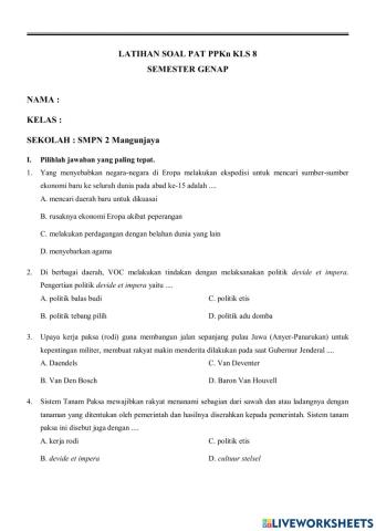 LATIHAN SOAL PAT PPKn KLS 8